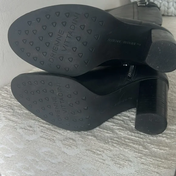 Adrienne Vittadini Black Leather Boots with Buckle Accents - Picture 10 of 15